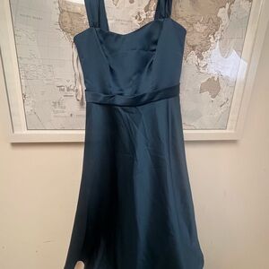 David's Bridal Teal Satin Bridesmaid Dress